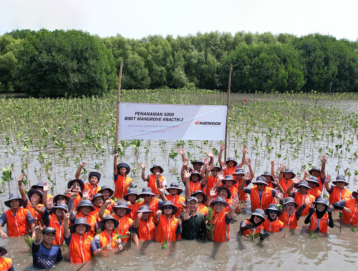Rayakan HUT ke-80 RI, Hankook Gandeng Warga Tanam 5.000 Mangrove di Pesisir Muara Gembong