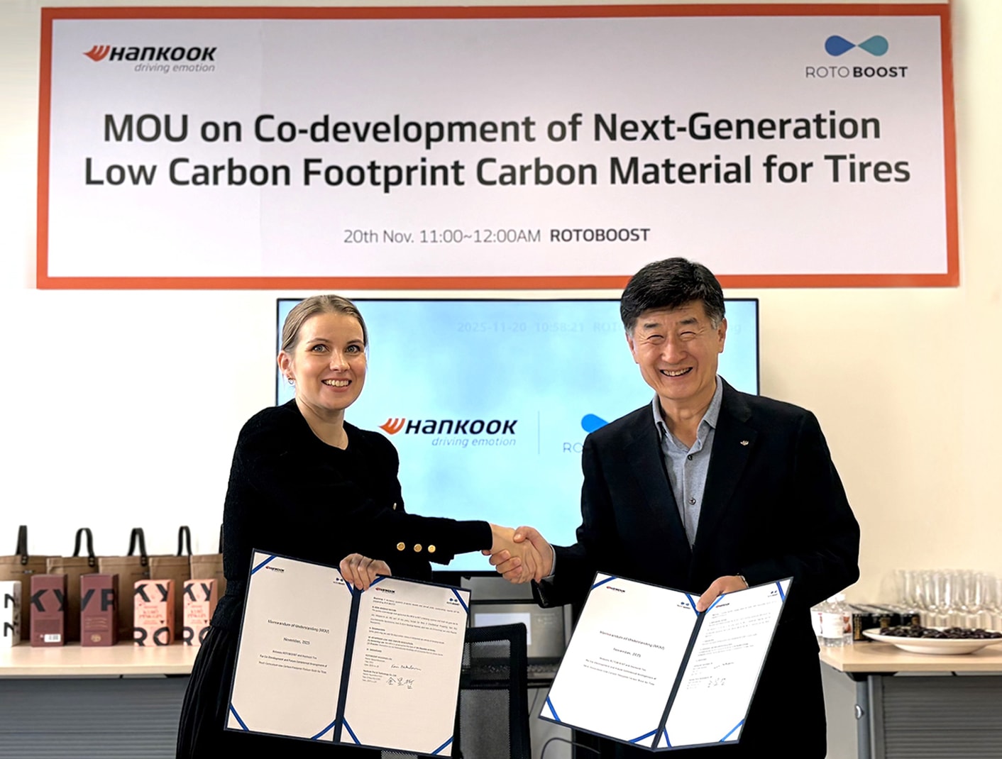 Hankook Tire firma un Memorando de Entendimiento (MOU) con ROTOBOOST para desarrollar conjuntamente materiales de carbono turquesa a base de hidrógeno.