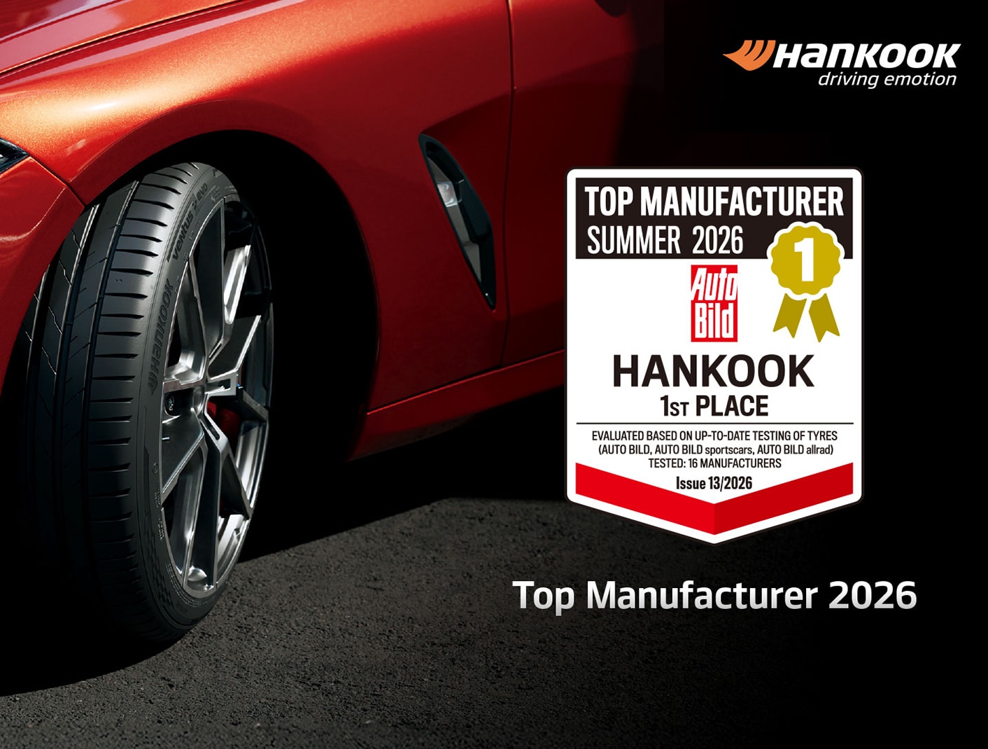 Hankook Tire Được Vinh Danh Là Nhà Sản Xuất Lốp Mùa Hè Số 1 Năm 2026 Bởi Auto Bild 