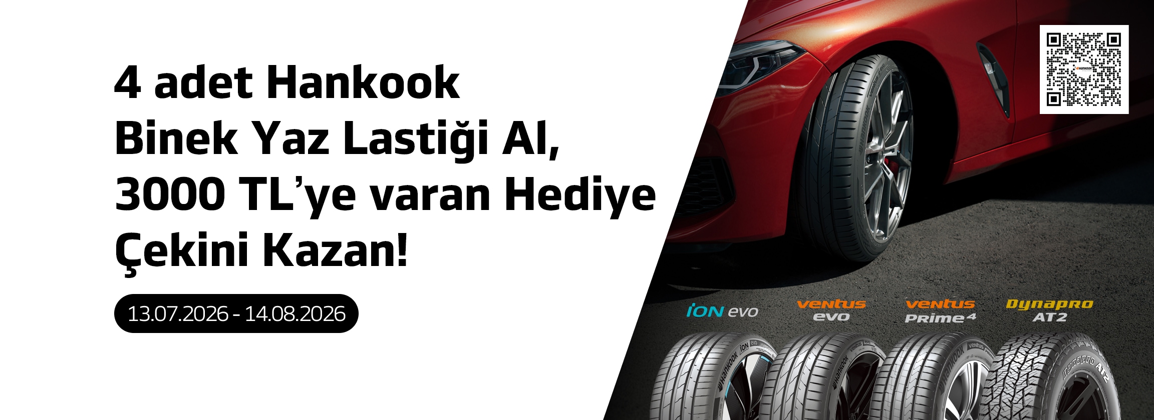 4 adet Hankook Binek Yaz Lastiği Al, 3000 TL’ye varan Hediye Çekini Kazan!