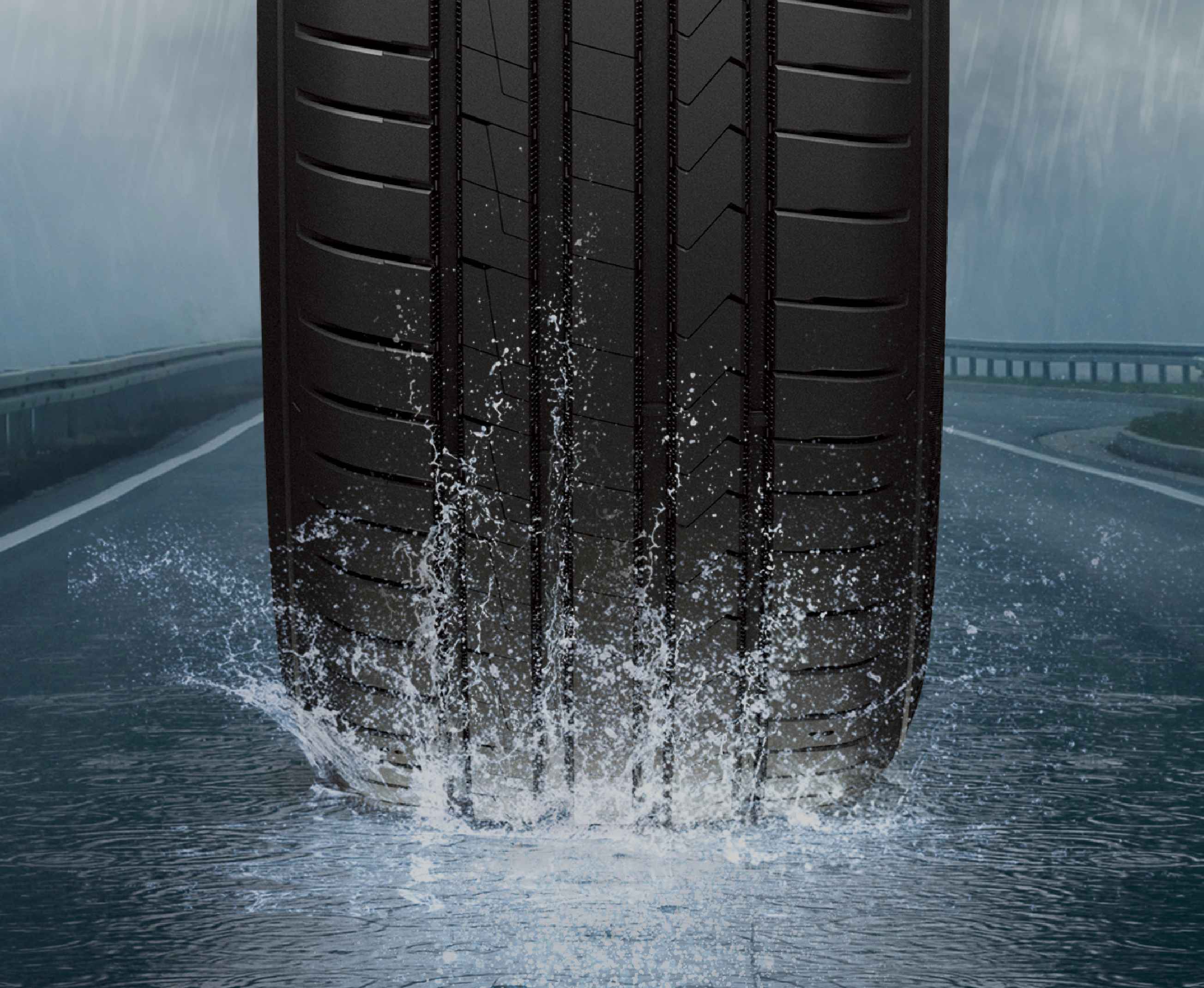 Rotating tyre splashing water 