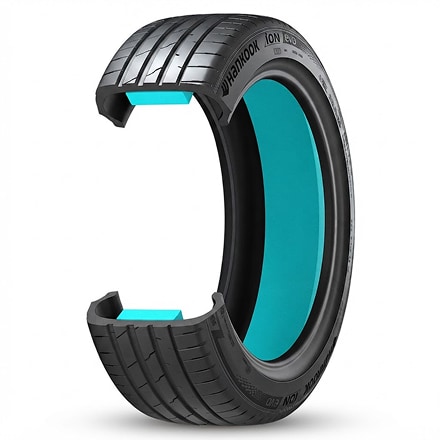 EV tire cross-section - tread, reinforced sidewall, sound-absorbing foam