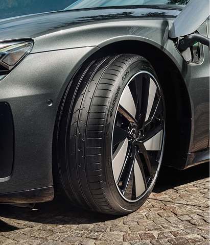Close-up view of iON evo tire and alloy wheel 